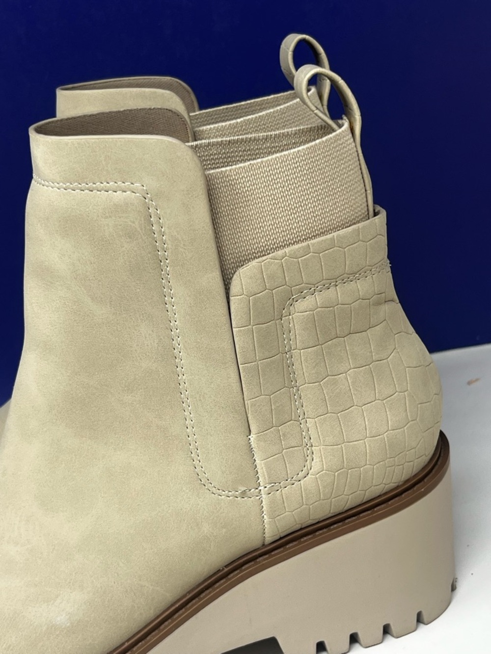 SODA Faux Snakeskin Leather Neutral Beige Wedge Chelsea Boot - Picture 3 of 9
